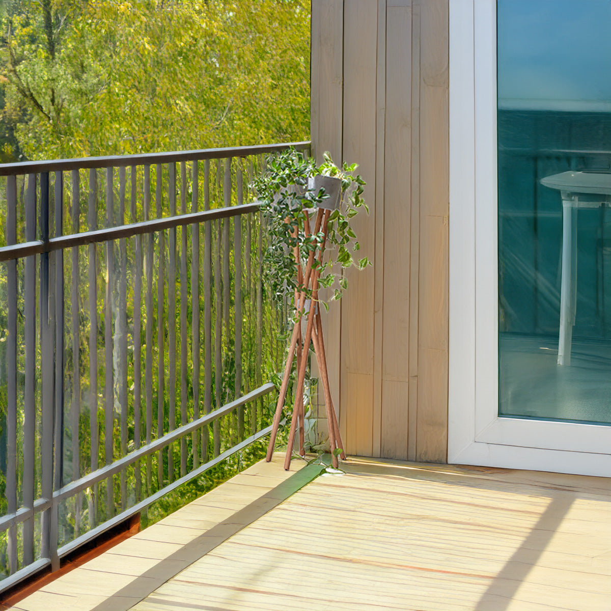 Hochgarten / Pflanzgestell | DM 40 x H 150 cm | 5 Stück Übertöpfe Beton grau oder weiß DM 13 cm | Gestell Eiche | Made in Germany