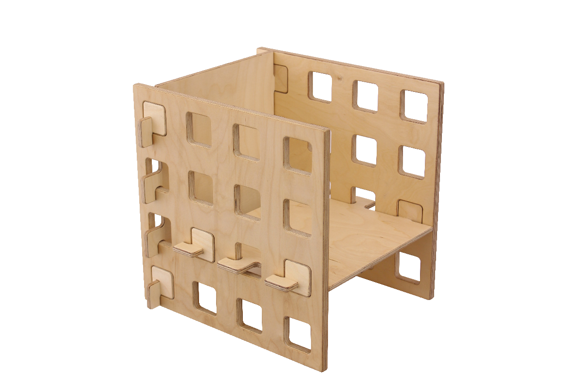 Design mit System - Kindersessel Cube | B 36 x T 36 x H x 36 | höhenverstellbar | Birke Schichtholz  | Made in Austria