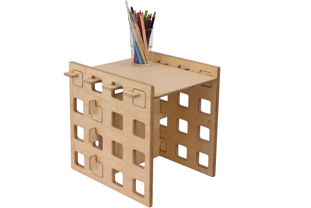 Design mit System - Kindersessel Cube | B 36 x T 36 x H x 36 | höhenverstellbar | Birke Schichtholz  | Made in Austria