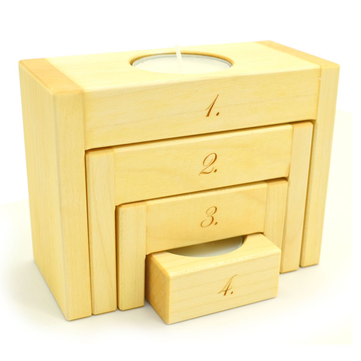 Adventsleuchter 'Four Steps' | Ahorn oder Nussholz | 11,5 x 5,5 x 9 cm | Made in Germany