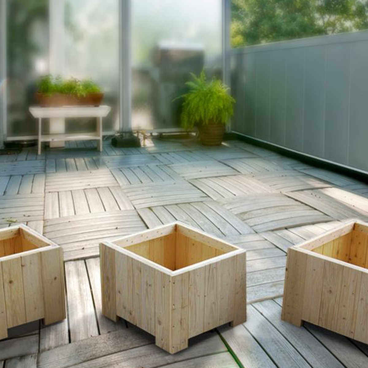 Blumenkasten 'Flower' 3er-Set natur