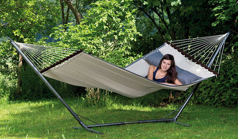 Hängemattengestell Sumo Grande | L 320-380 x H 132 x B 107 cm | längenverstellbar | für extra große Hängematten | pulverbeschichtet und kratzsicher | Made in Germany