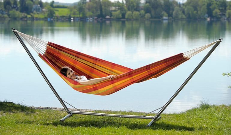 Hängemattengestell Sumo Grande | L 320-380 x H 132 x B 107 cm | längenverstellbar | für extra große Hängematten | pulverbeschichtet und kratzsicher | Made in Germany