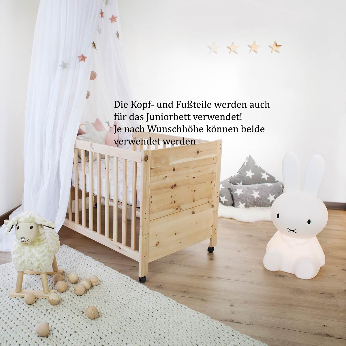 Umbausatz 'Sweet Sleep' | vom Gitterbett zum Juniorbett | Zirbenholz | Made in Austria