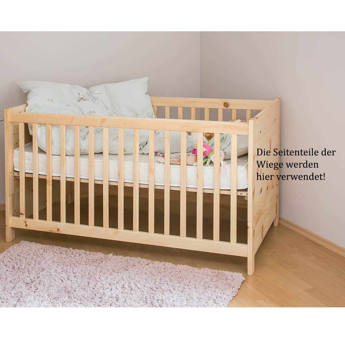 Umbausatz 'Sweet Sleep' | von der Wiege zum Gitterbett | B 78 x H 80,5 x L 148 cm | Handarbeit aus Deutschland