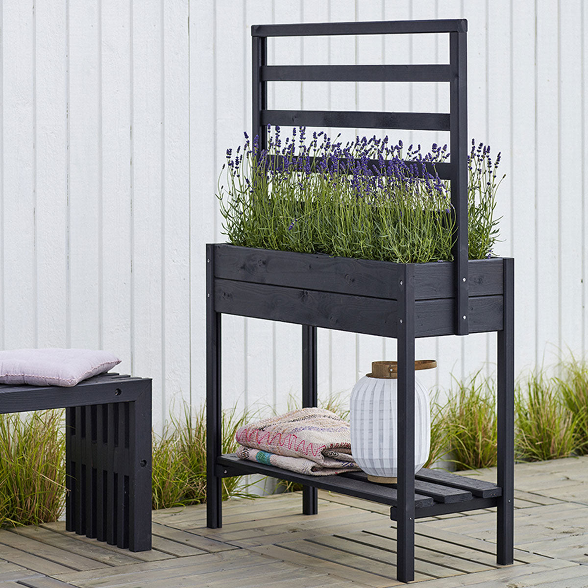 Minihochbeet | Massive Kiefer & Fichte |  mit oder ohne Spalier 58 cm | L 88 x B 37 x H 79 cm | 40 Liter | Manufactured in Europe