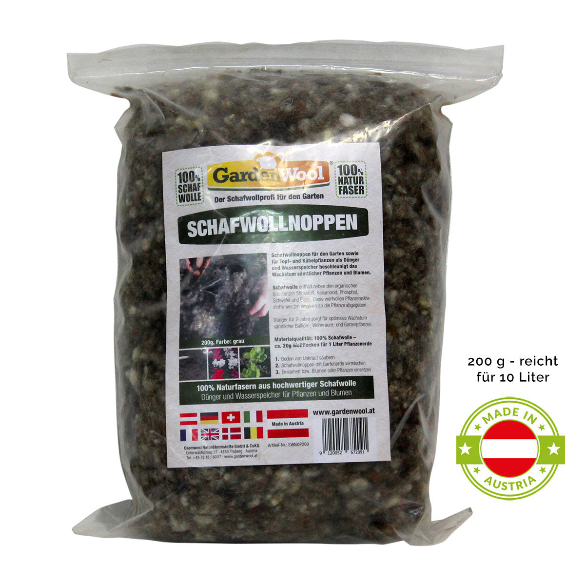 Reine Schafwollnoppen Dünger und Wasserspeicher für Pflanzen und Blumen | 200 g | Naturprodukt