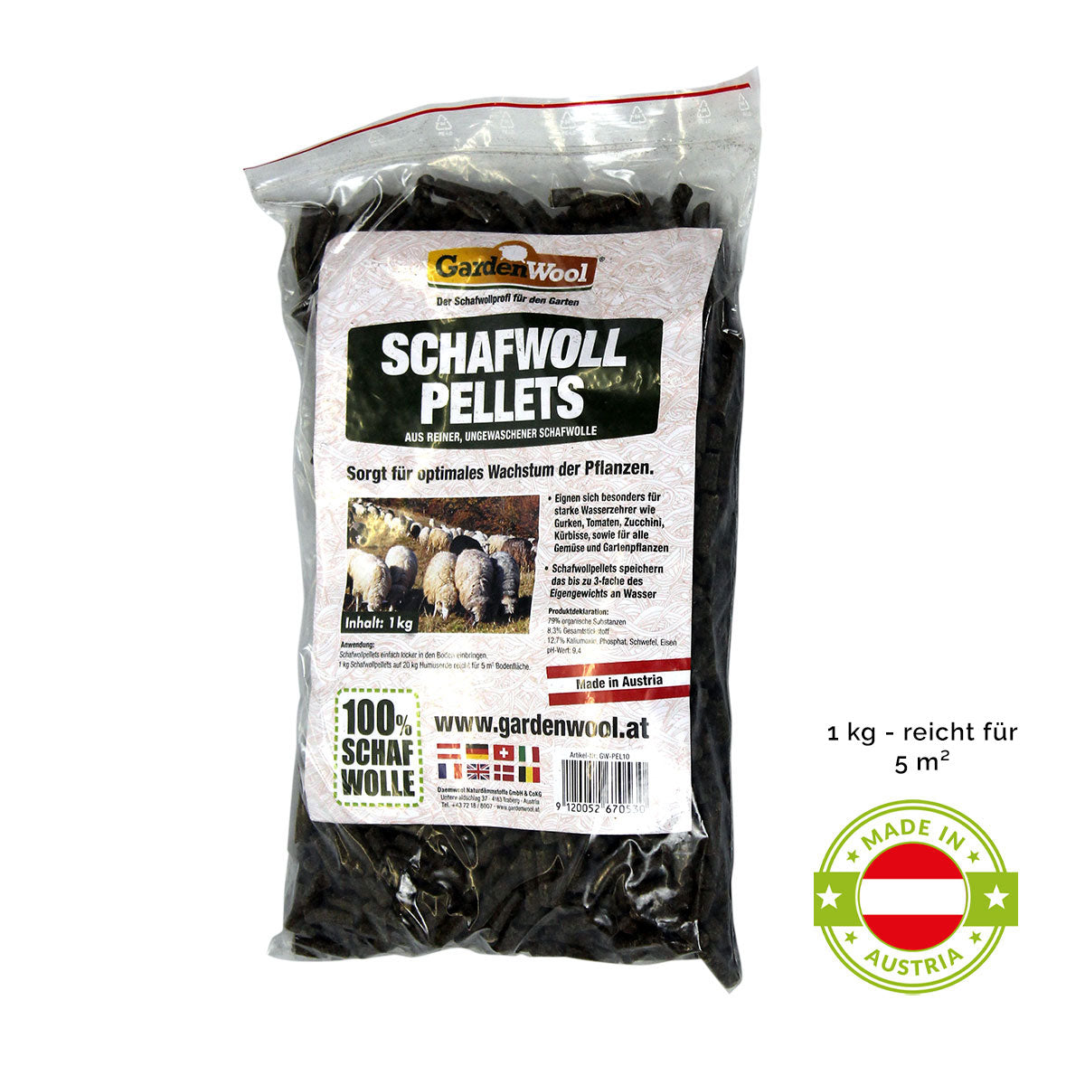 Reine Schafwollpellets | organischer Dünger und Wasserspeicher für Pflanzen und Blumen | 1 kg | Naturprodukt