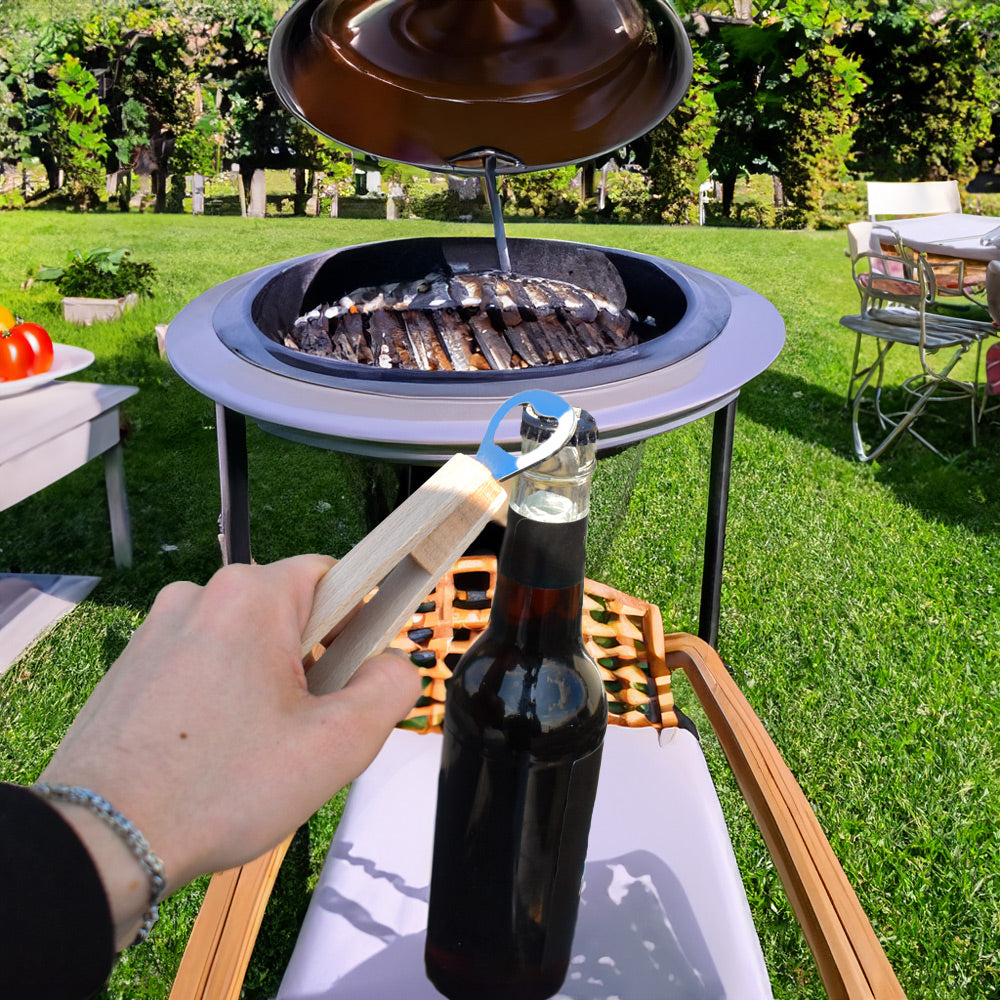 Grillzange aus Buchenholz mit eingebautem Flaschenöffner | 360x55x40 mm | Made in Germany