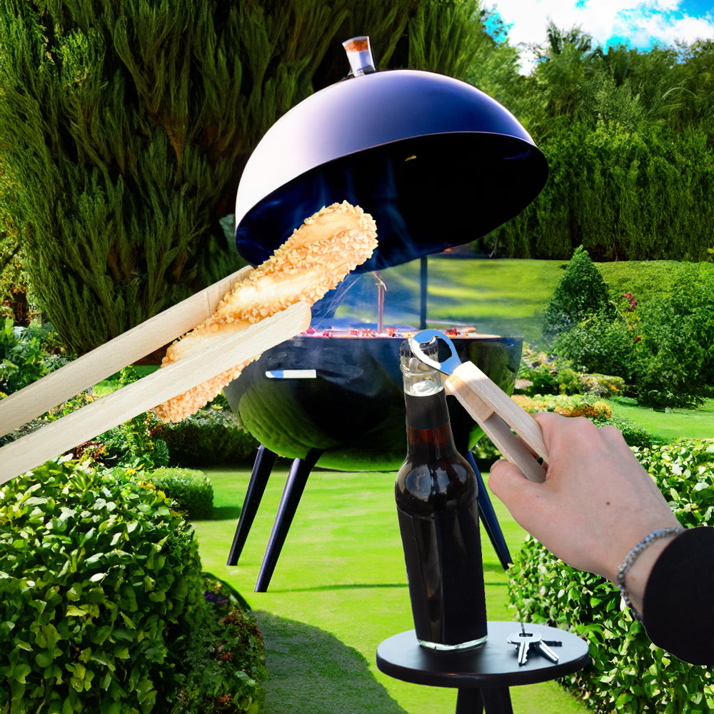Grillzange aus Buchenholz mit eingebautem Flaschenöffner | 360x55x40 mm | Made in Germany