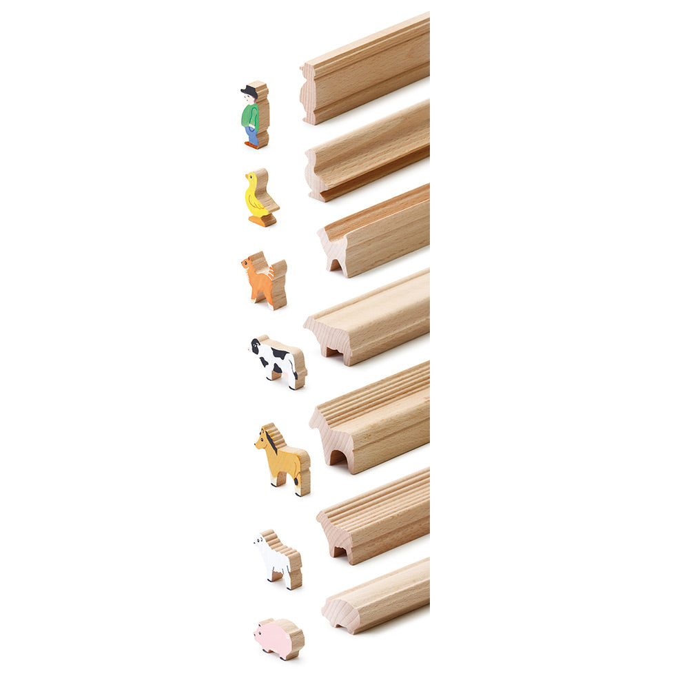 Tolle Bastelleisten 'Bauernhof' | Buche natur | 7 Stück | Länge 45 cm | zum Sägen und Bemalen | 30 bis 40 Figuren möglich | Made in Germany