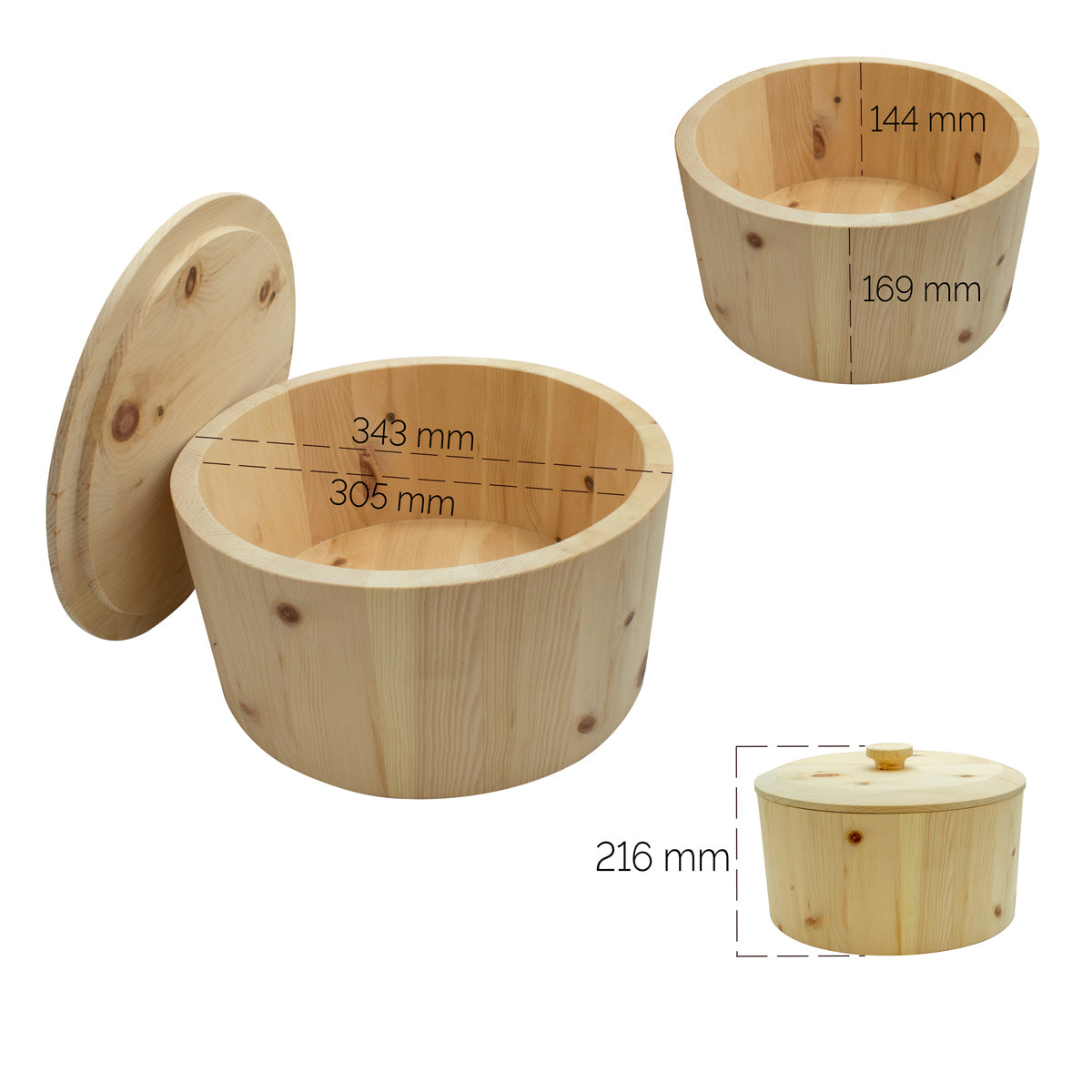 Runder Brotkasten | massives Zirbenholz | DM 35 x H 23 cm | abnehmbarem Deckel | inkl. Zirbengitter | Made in Europe