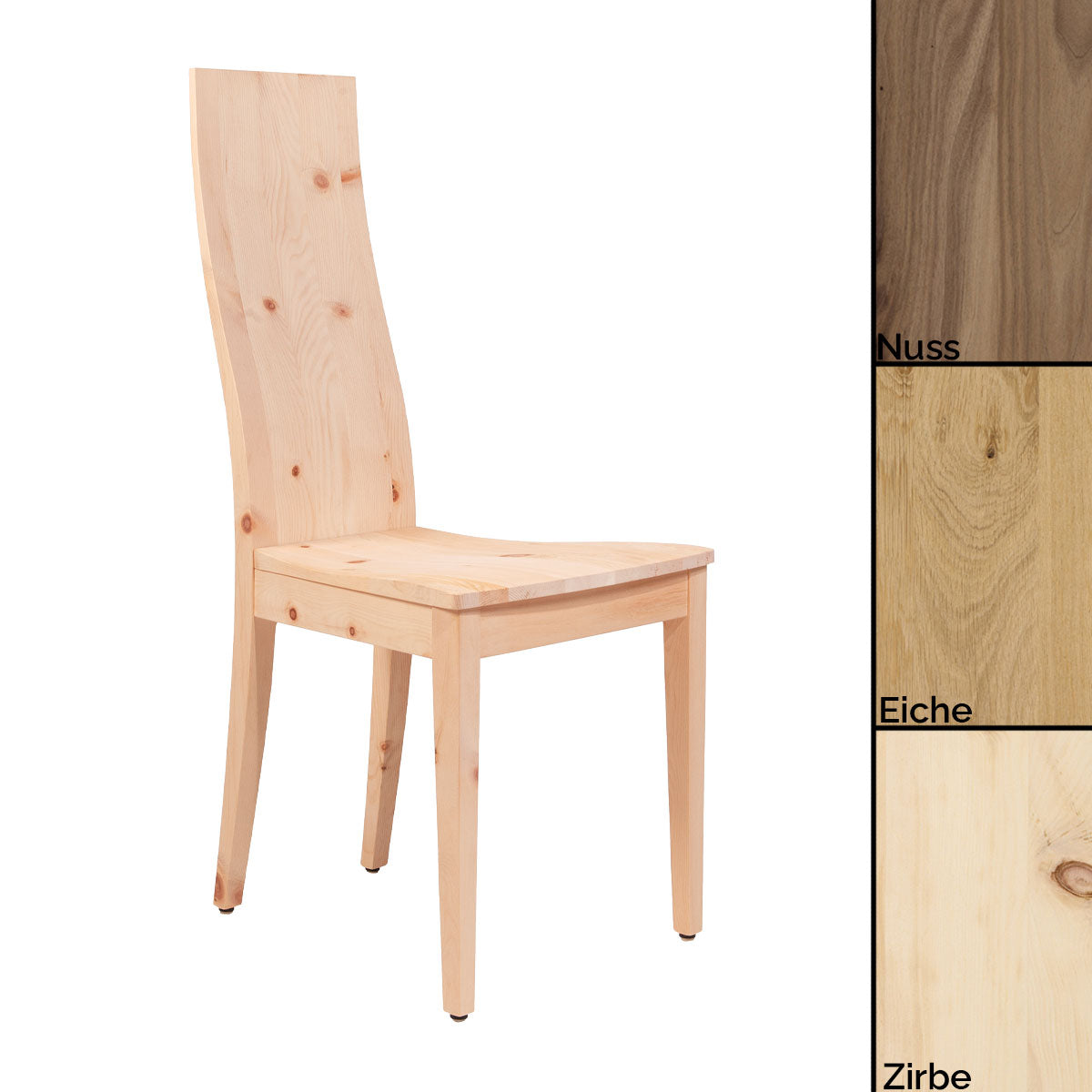 Eleganter Stuhl 'Sitwell Classic' | B 45 x T 43 x H 104 cm | in Zirbe, Eiche oder Nuss | hergestellt in Südtirol