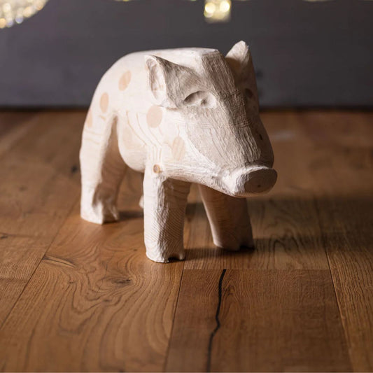 Ferkel aus Fichtenholz |  mit runden Zirbeneinlagen | H 27,5 x B 15 cm | Made in Austria