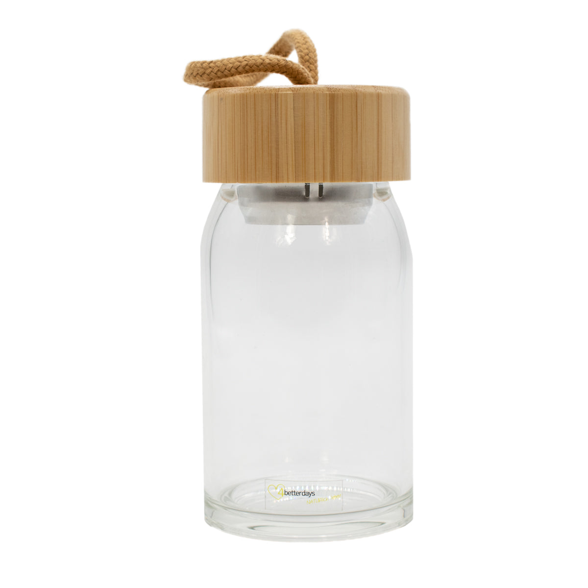Stylische Trinkflasche ' to go' I nachhaltig aus Glas I inkl. Deckel mit Band und Metallsieb