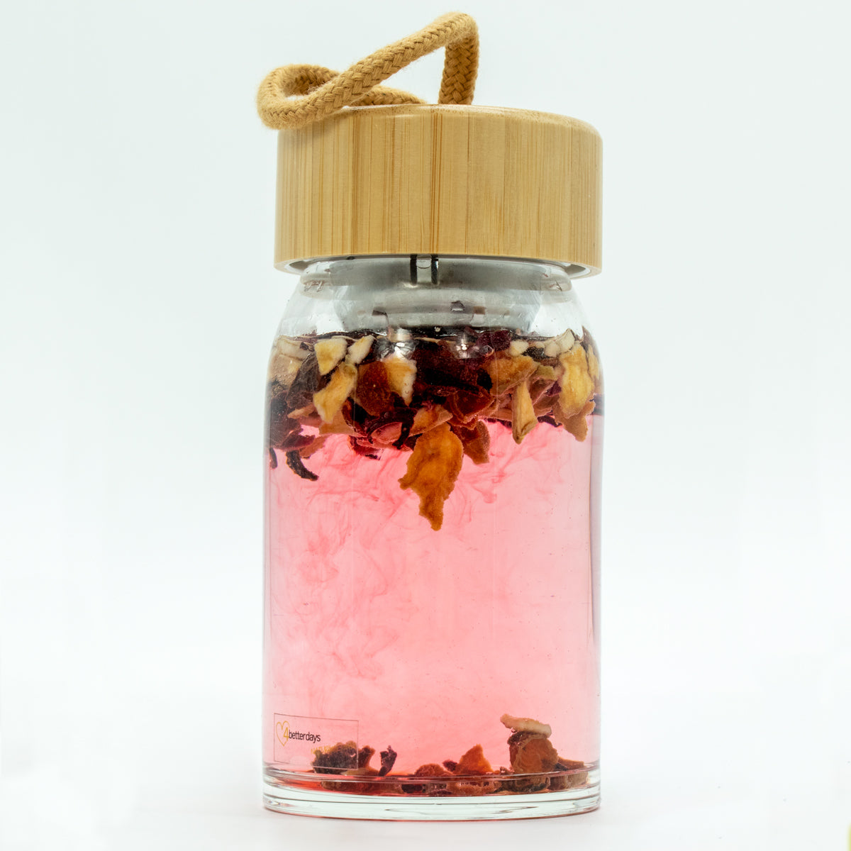 Stylische Trinkflasche ' to go' I nachhaltig aus Glas I inkl. Deckel mit Band und Metallsieb