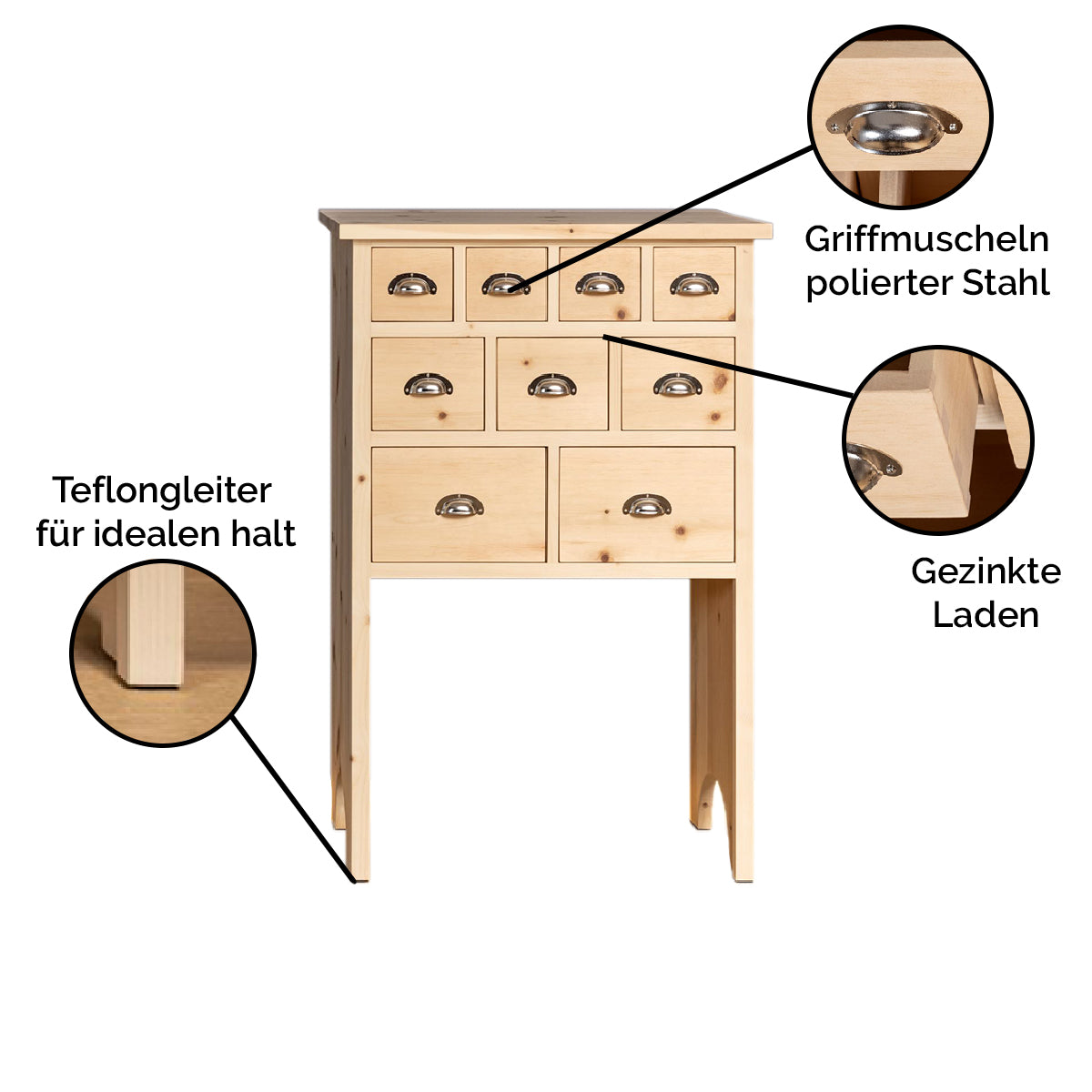 Kommode 'Schatzkiste' | mit Schubladen | massive Zirbe | L 57,5 oder 95 x T 35 x H 87 cm | Made in Austria