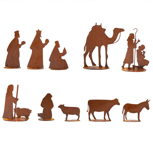 Krippenfiguren Set 'Betlehem' aus Edelrost | 10 standfeste Figuren | Höhe von 6 - 17 cm | für In- und Outdoor | Made in Germany