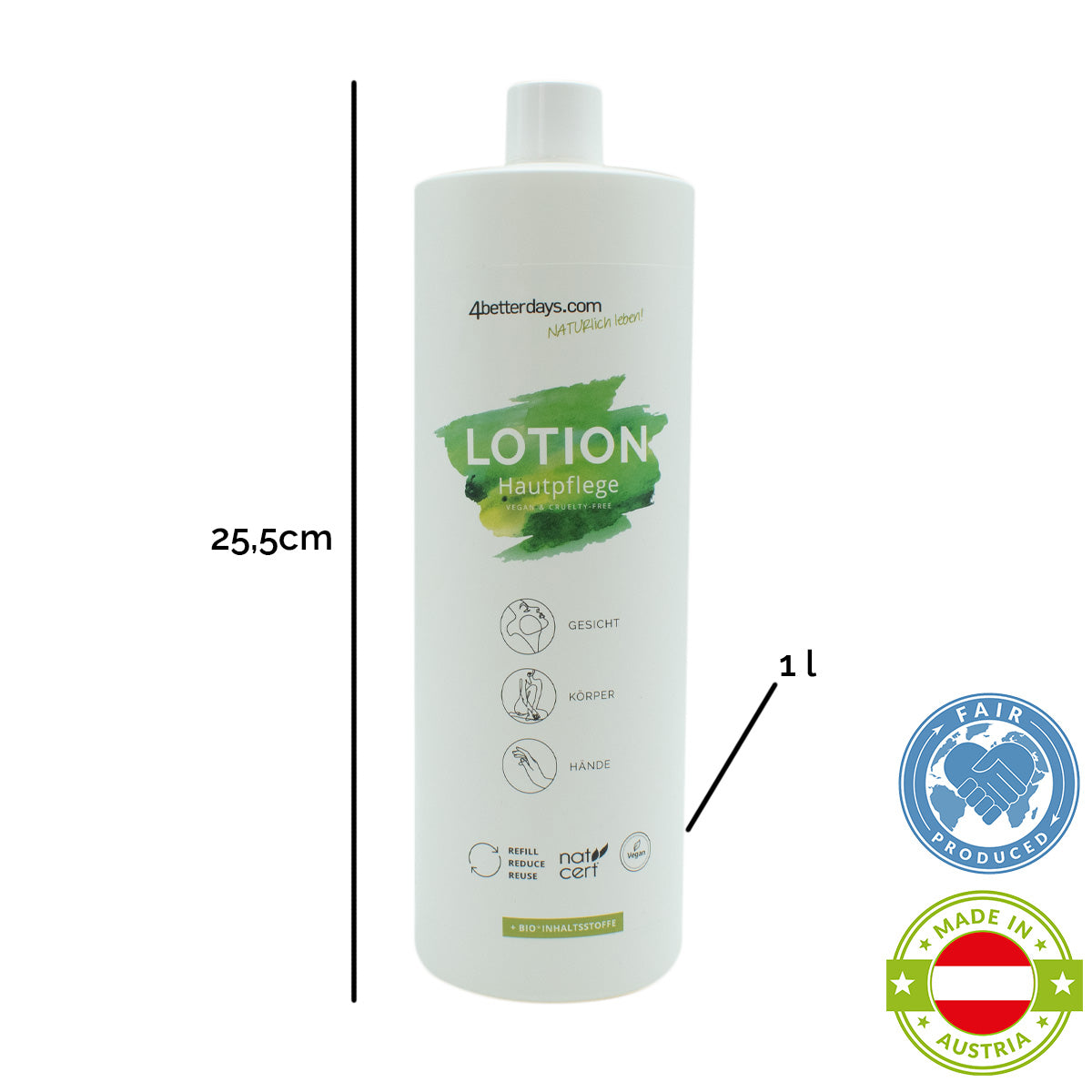 Naturliche Lotion für Körper, Gesicht & Hände | Refill-Hautpflege | für Groß und Klein | Nachfüll-Spender | 1 Liter | Hergestellt in Österreich