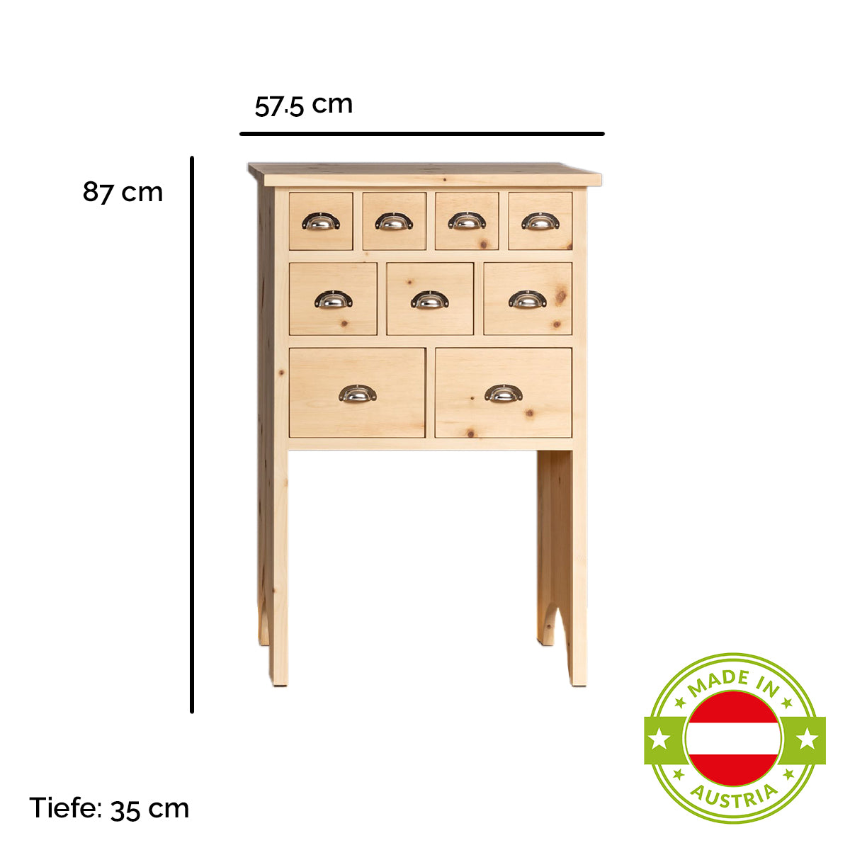 Kommode 'Schatzkiste' | mit Schubladen | massive Zirbe | L 57,5 oder 95 x T 35 x H 87 cm | Made in Austria