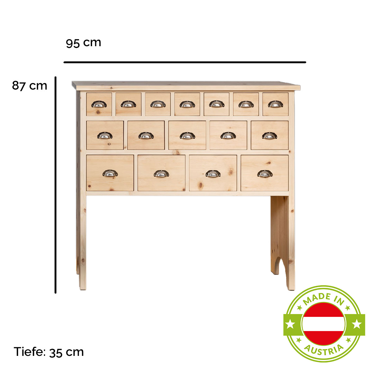 Kommode 'Schatzkiste' | mit Schubladen | massive Zirbe | L 57,5 oder 95 x T 35 x H 87 cm | Made in Austria