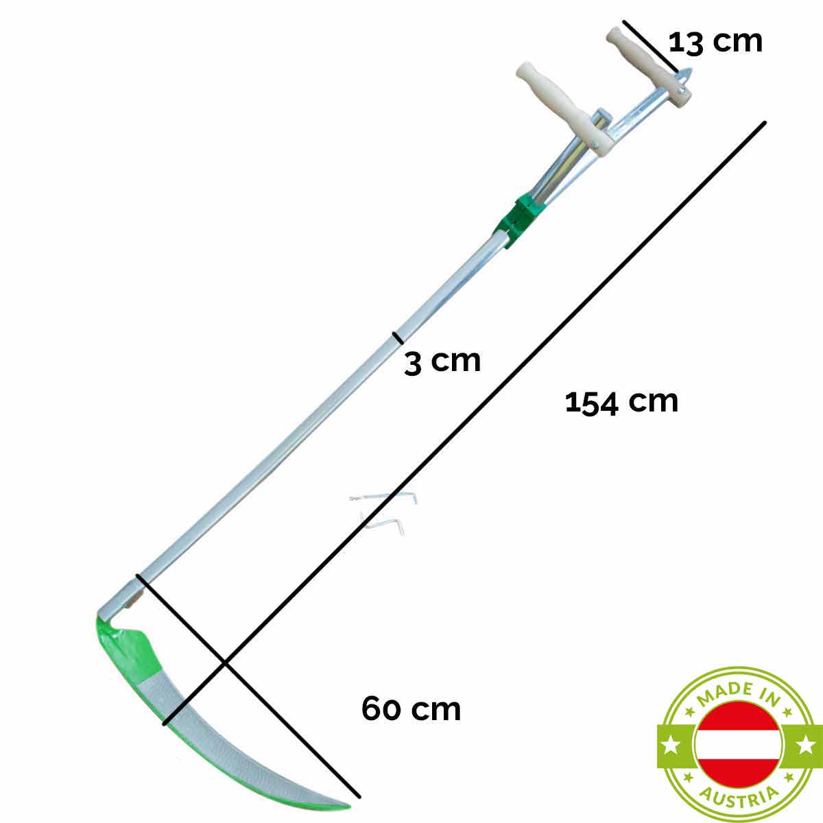 Gartensense mit orig. Rasierschnitt - Sensenblatt 60 cm - Metall-Sensenwurf 150 cm - Made in Austria