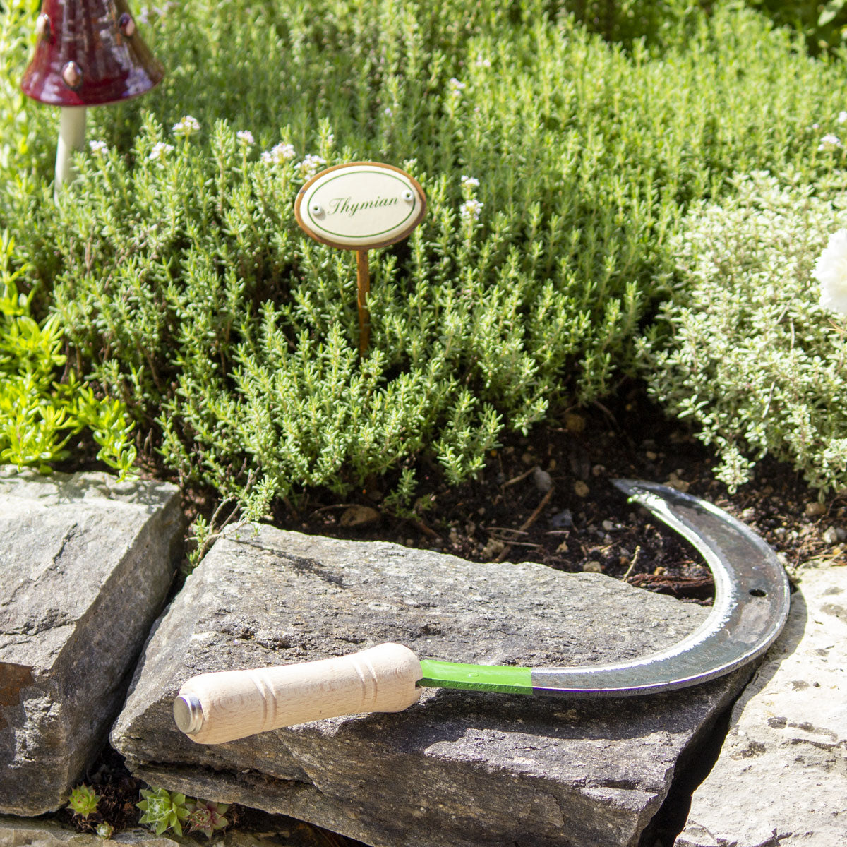 Blattsichel mähfertig gedengelt mit integrierter Aufhängung - inkl. gratis Schleifstein - mit Buchenholzstiel - Rechtshänder - Made in Austria