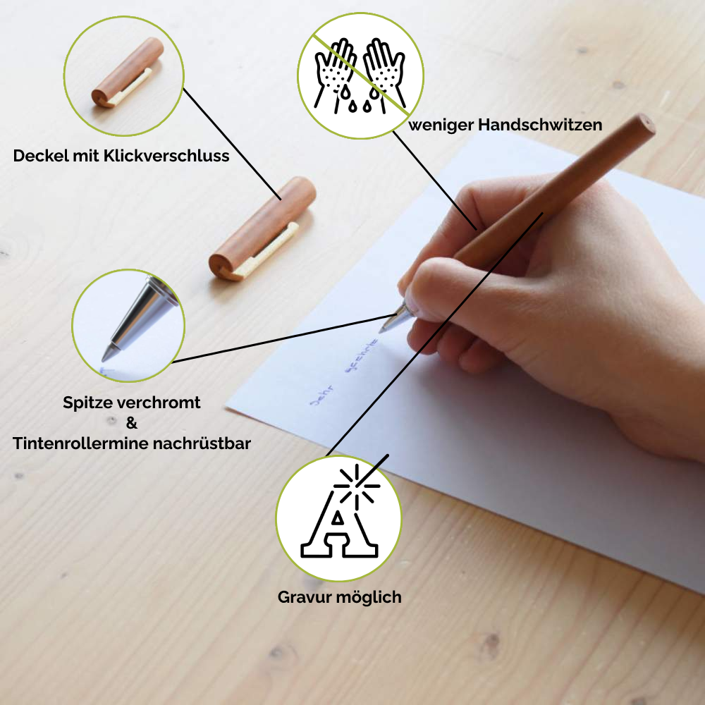 Tintenroller aus edlem Holz 'Ball Pen' | verchromte Spitze | wechslbare Mine | in verschiedenen Holzarten | Made in Germany