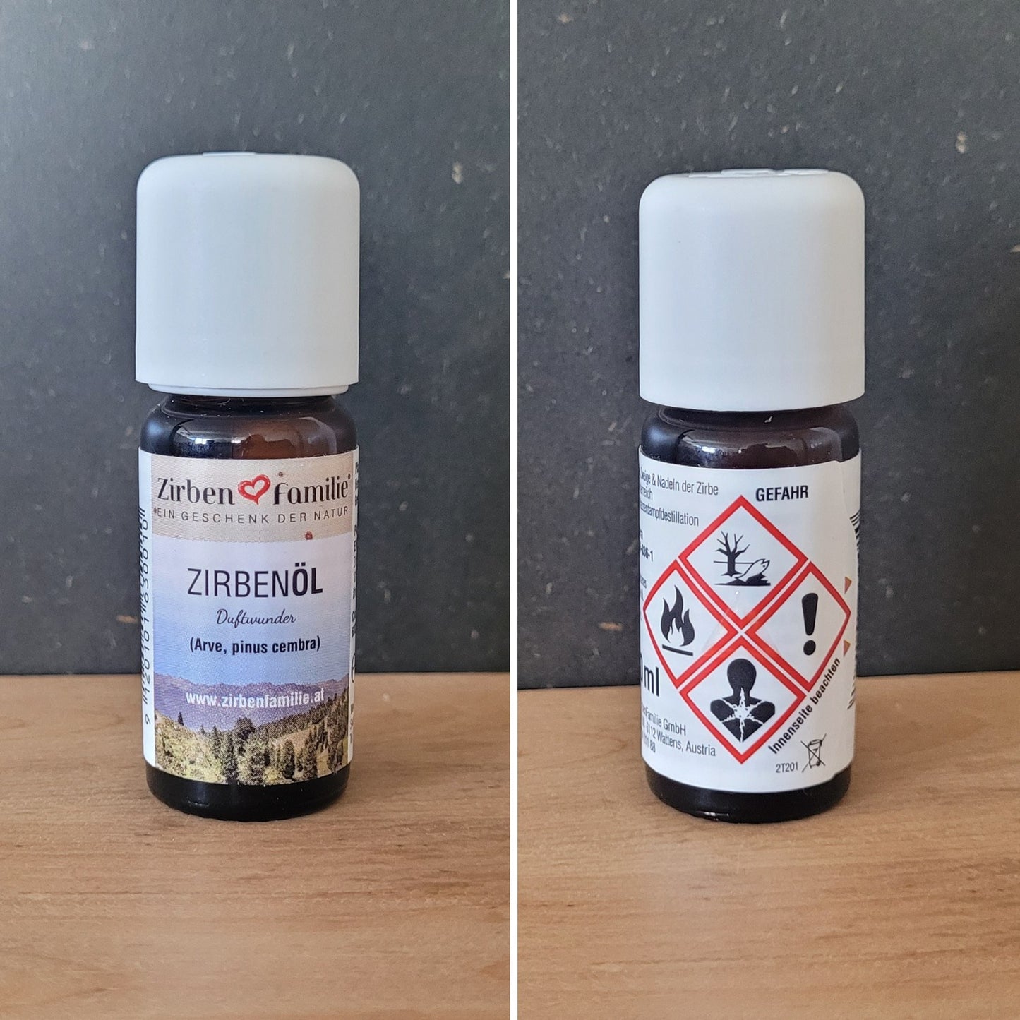 Zirbenöl | 10ml | Glasfläschchen mit Sicherheitsverschluss | reinstes ätherisches Öl | Made in Austria