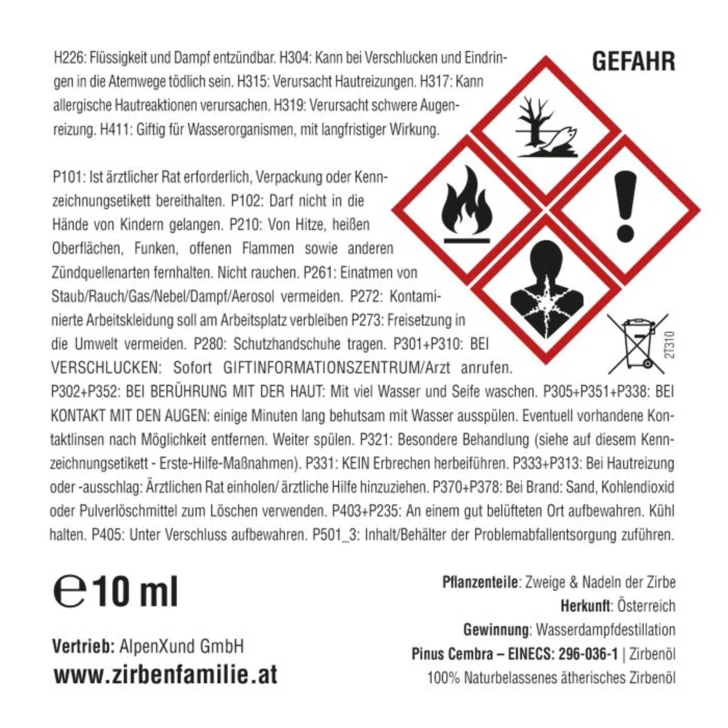 ZirbenRaumlüfter inkl. 10ml ZirbenÖl | L 14 x B 14 x H 34 cm | Made in Austria