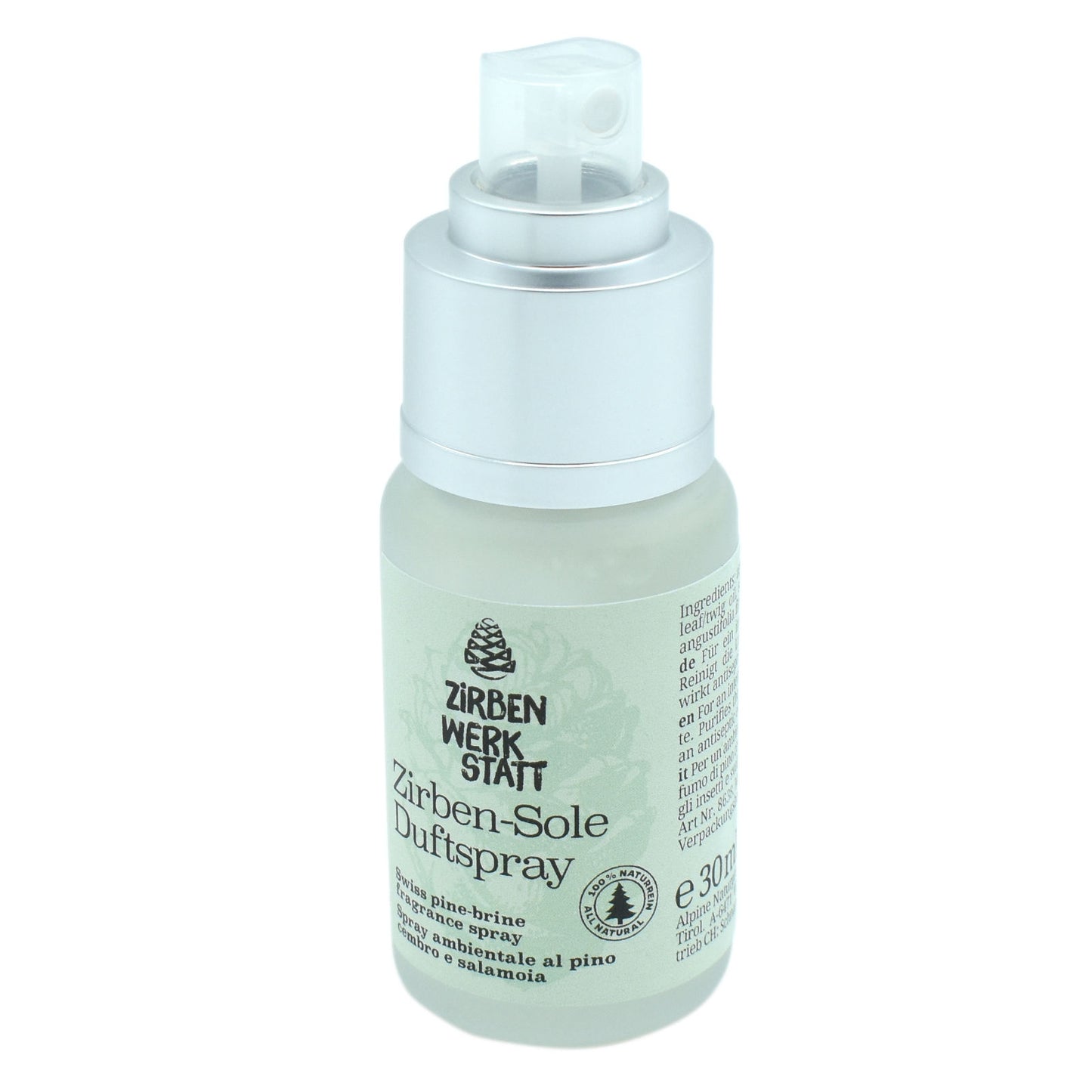Zirben-Sole-Spray 100 % naturrein in edler Glasflasche - Handarbeit aus Österreich