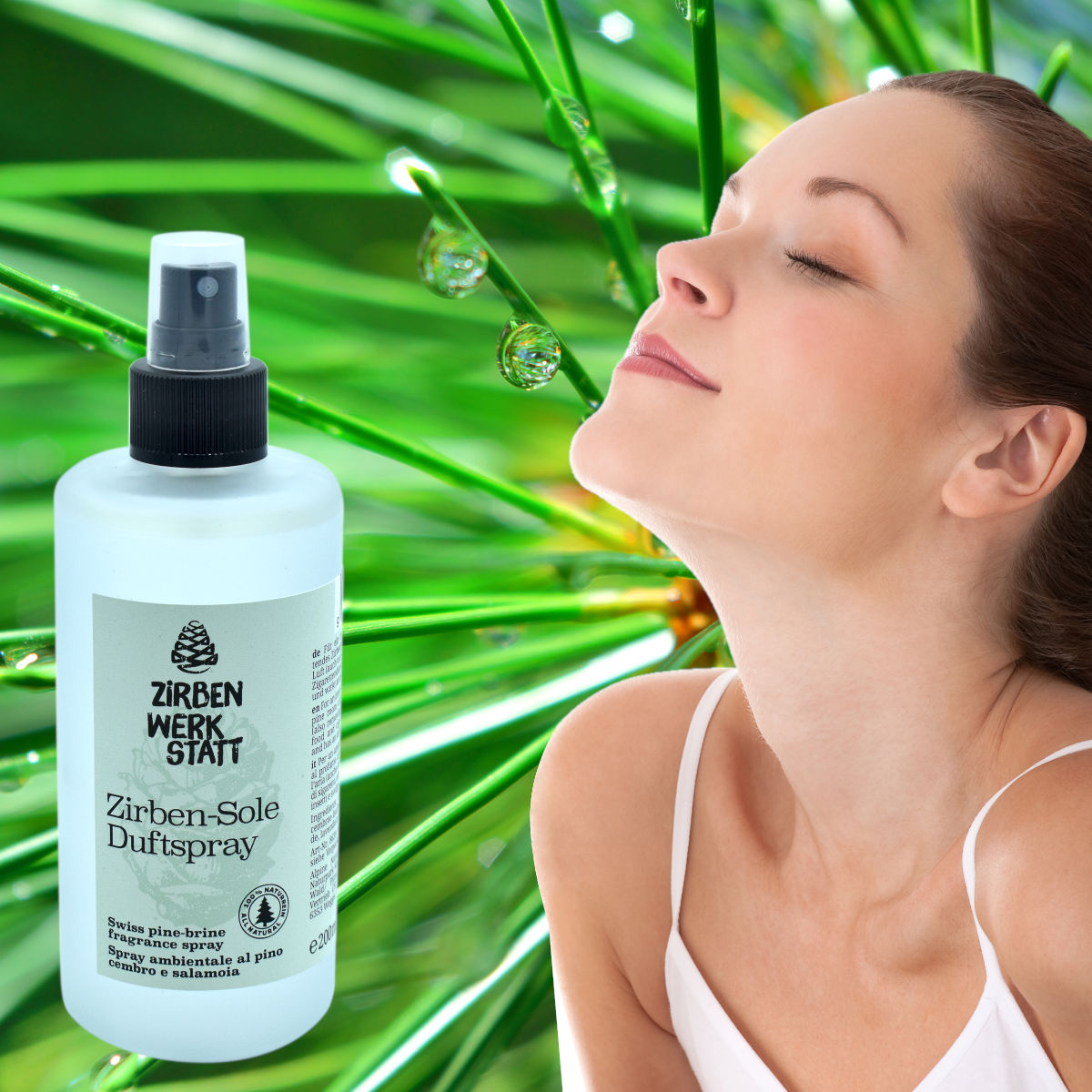 Zirben-Sole-Spray 100 % naturrein in edler Glasflasche - Handarbeit aus Österreich