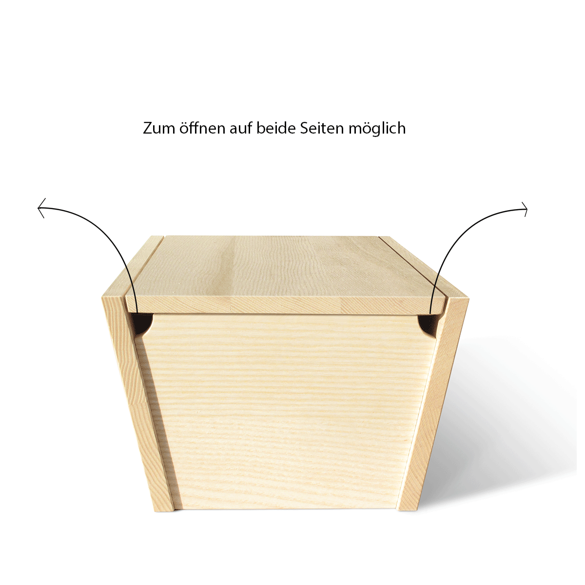 Seitenansicht mit Lüftungsöffnungen von Brotkasten aus Zirbenholz.