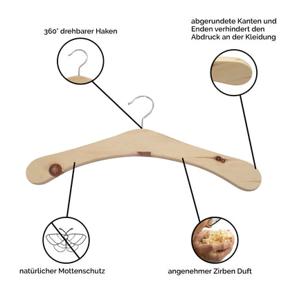 Kleiderbügel aus Zirbe | in variabler Stückzahl | Echtes Handwerk