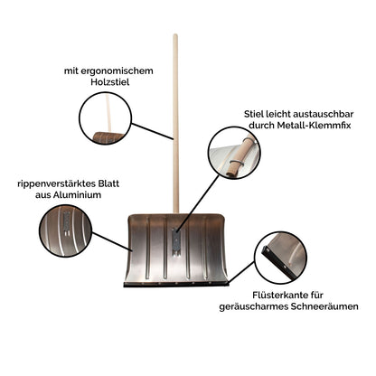 ALU Profi Schneeschieber, Schneeschaufel mit leichtem Stiel aus Aluminium –  46 cm Metallblatt - CRAFTMAX