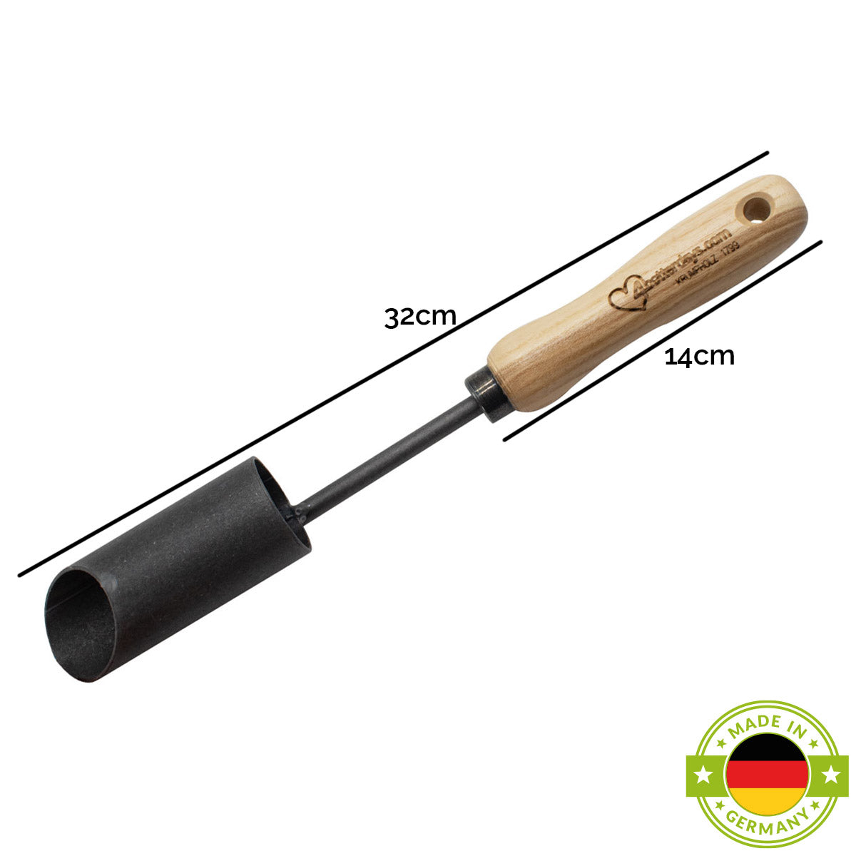 Zwiebelpflanzer | DM 48 mm | aus Schwedenstahl | mit 14 cm ergonomischem Eschengriff | handgeschmiedet in Deutschland