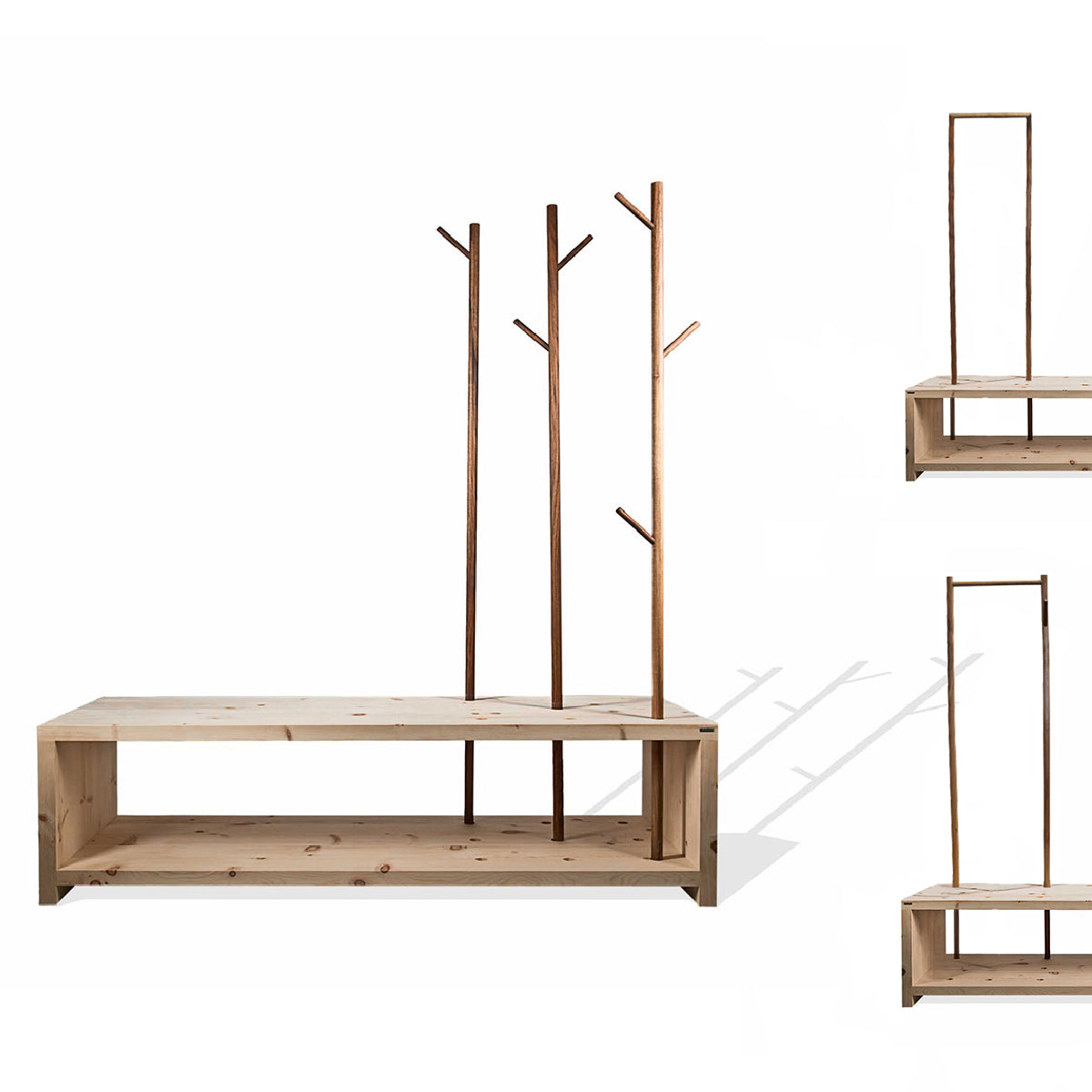 Massivholz Garderobe/Sitzbank 'MyStyle - Large' | L 150 x T 50 x H 45 cm | in verschiedenen Holzarten und Stärken | mit verschiedenen Kleiderstangen aus Nussholz | Made in Austria