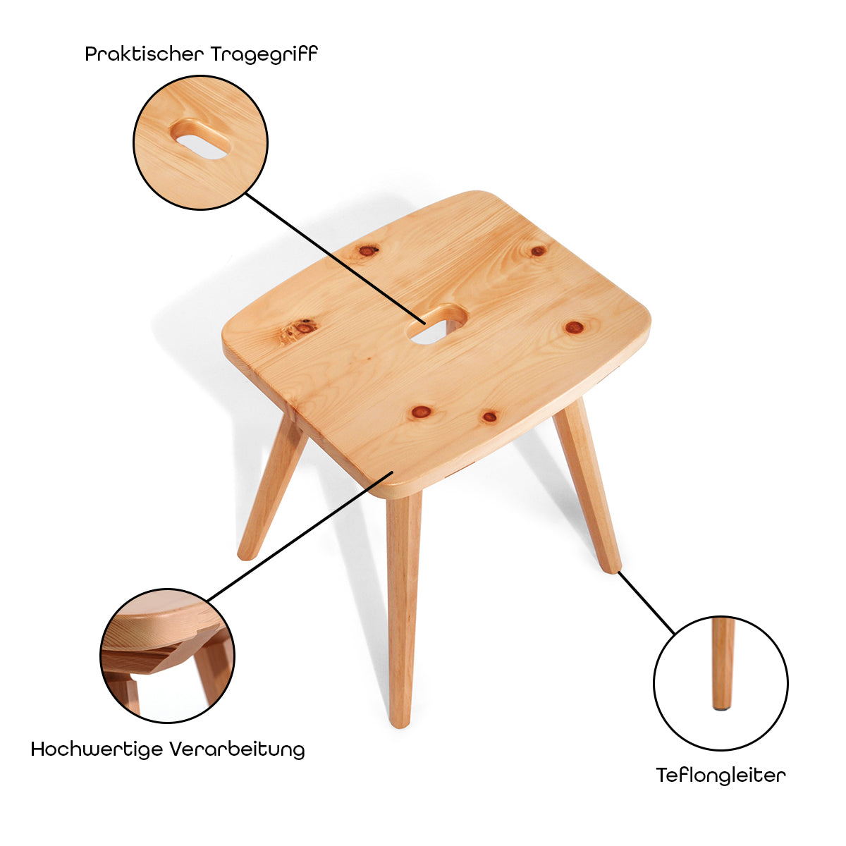 Hocker 'Urtyp' aus Massivholz | B 46 x T 41 x H 45 cm | in verschiedenen Holzarten | Made in Südtirol