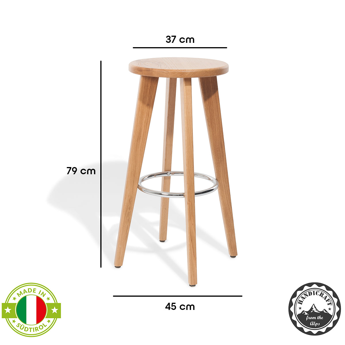 Massivholz Barhocker 'Allrounder' | DM 45 x H 79 cm | in verschiedenen Holzarten und Ausführungen |  Made in Südtirol