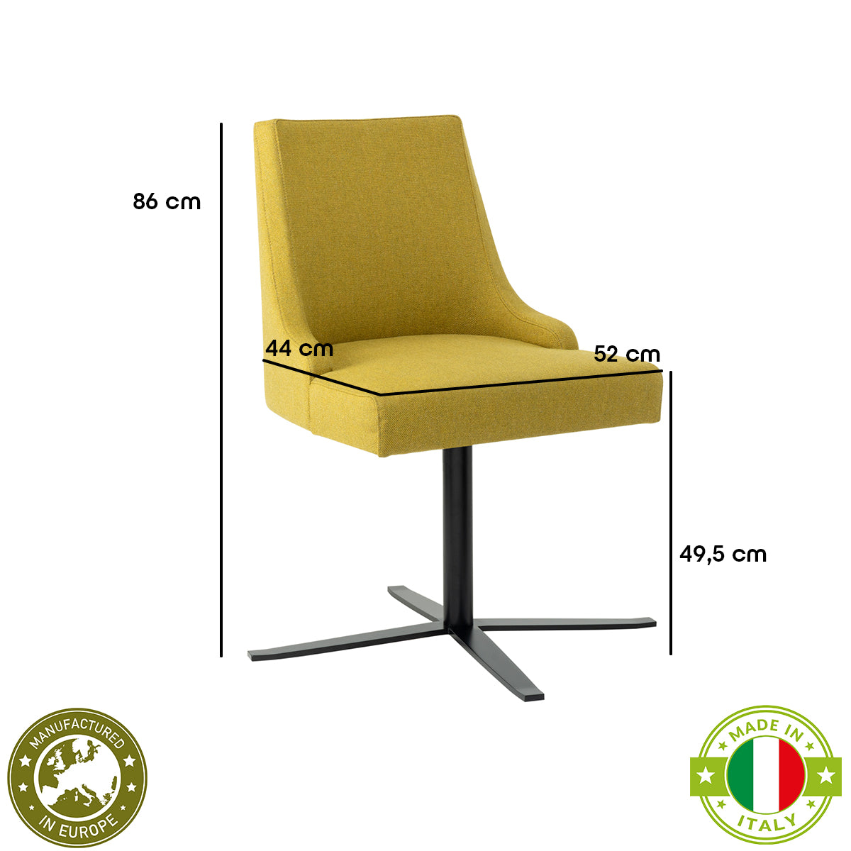 Komfortabler Polster-Stuhl 'Lena' mit vierstrahl Gestell | drehbar | Metall schwarz lackiert | in verschiedenen Ausführungen | Hergestellt in Italien