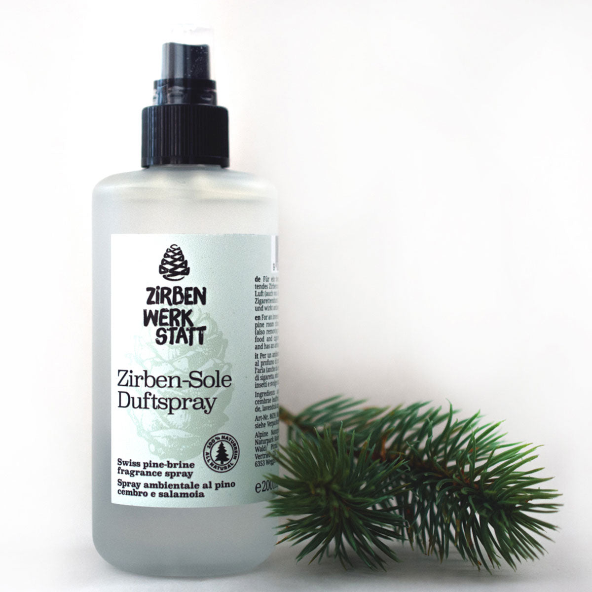 Zirben-Sole-Spray naturrein - in edler Glasflasche 200 ml