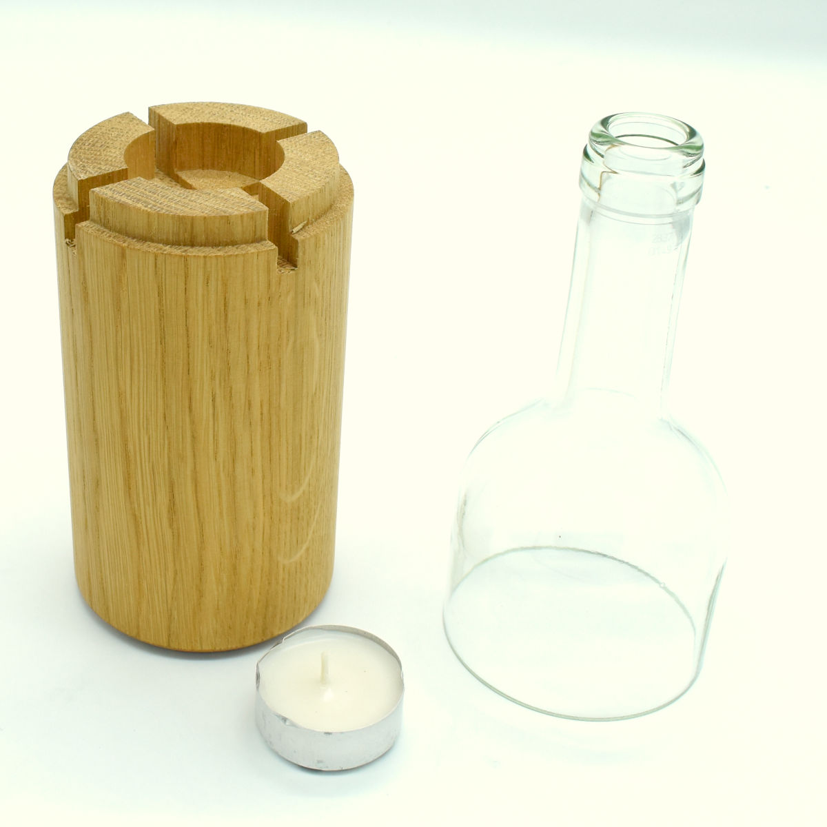 Windlicht 'Windy' -  klar | Glas und geölte Eiche | H 28 cm Ø 7,5 cm
