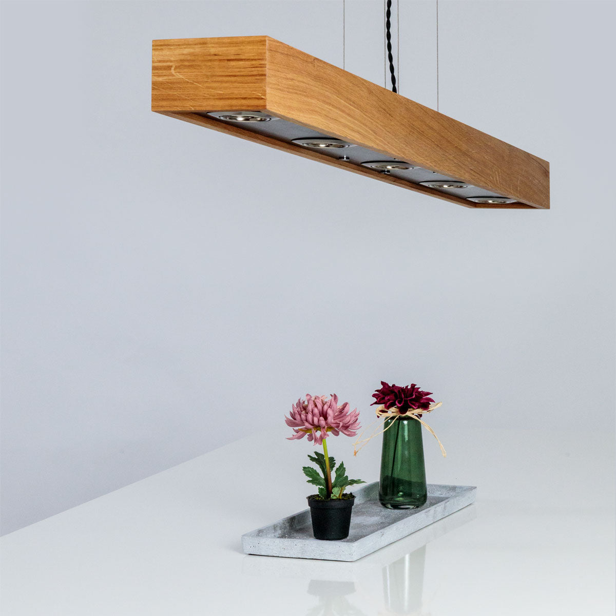 Hängeleuchte in drei Längen und drei Holzarten - Handarbeit aus Österreich Medium - Länge 130 cm Eiche