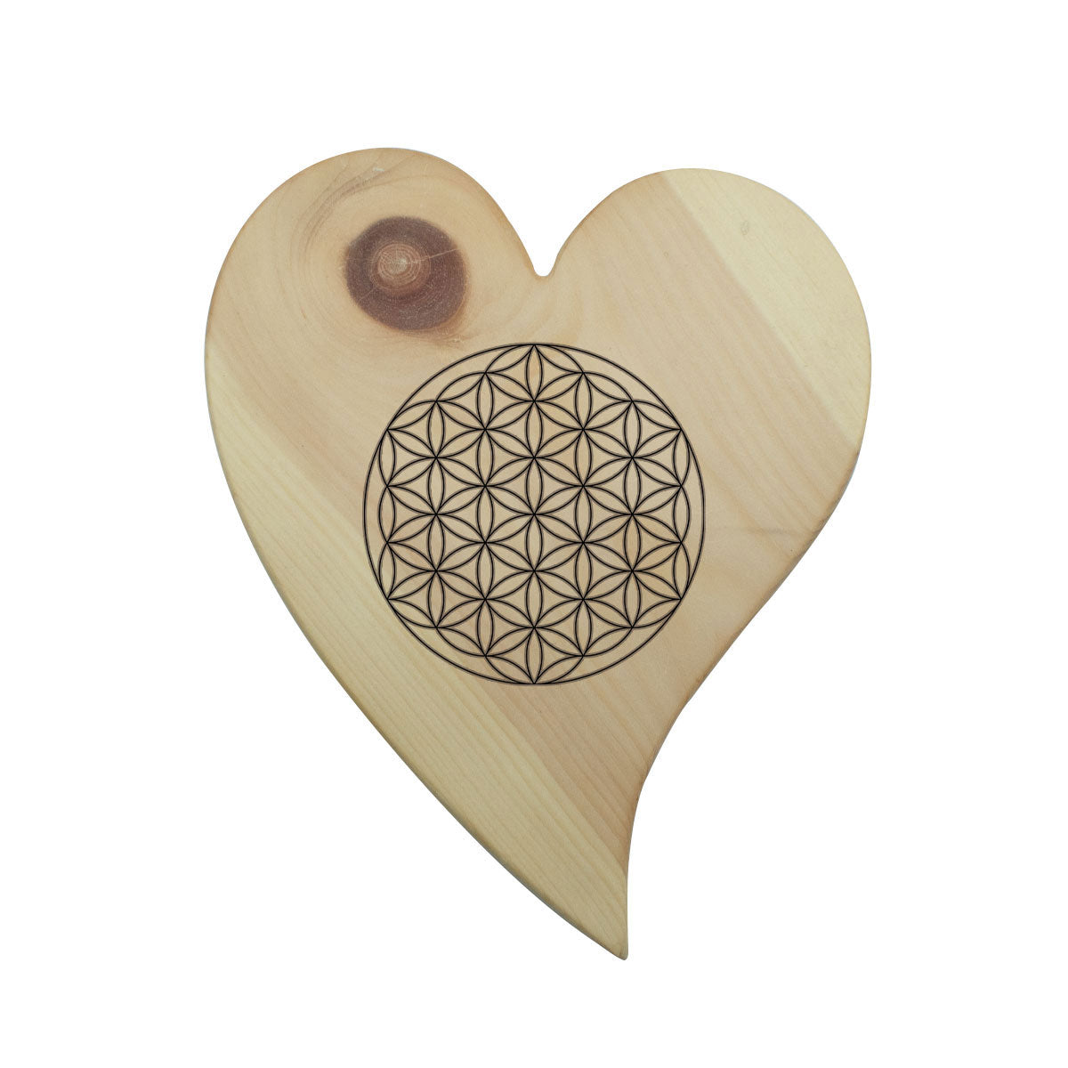 Massivholz Herzen in 15 cm Länge Gravur 'Blume des Lebens' - Schönes Geschenk für Anlässe und liebe Menschen