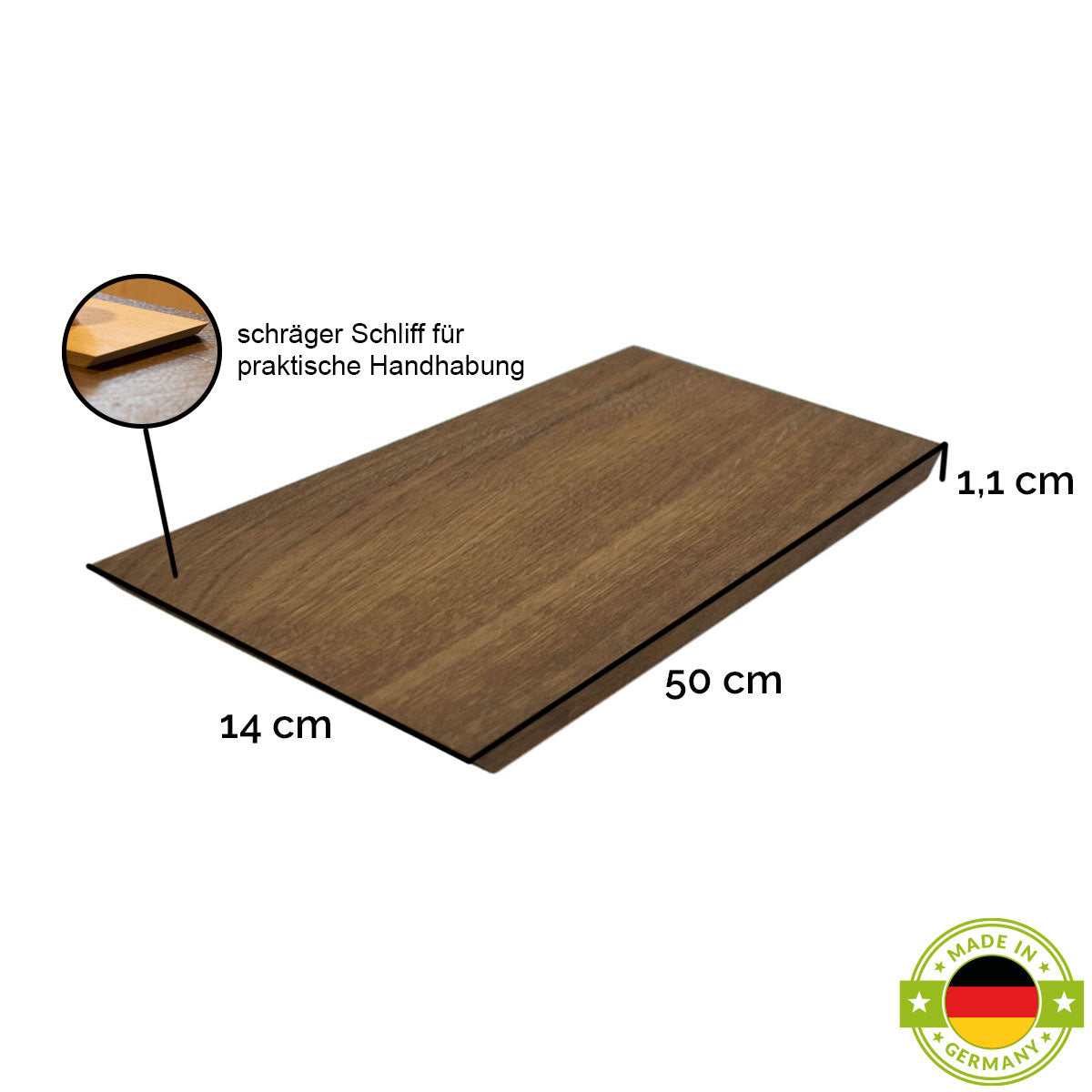 Schneide- und Jausenbrett 'Slope'  | dunkel geräuchert und natur geölt | L50 x B14 x H1,1 cm | abgeschrägte Seitenkanten