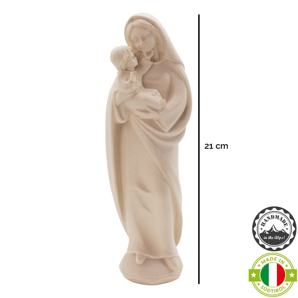 Madonna der Liebe mit Kind | Massivholz Figur | Natur | Höhe 21 cm | Made in Südtirol