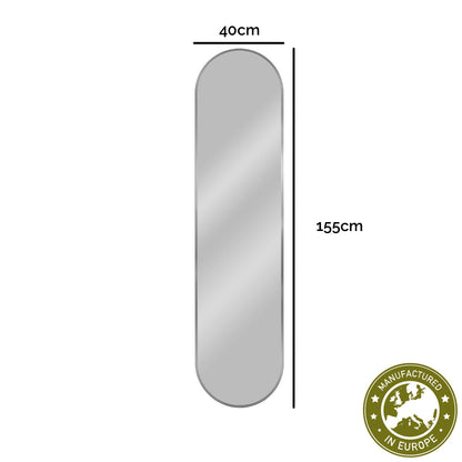 Spiegel pastillenförmig 'Pille' | 155 x 40 cm | in silber | Manufactured in Europe