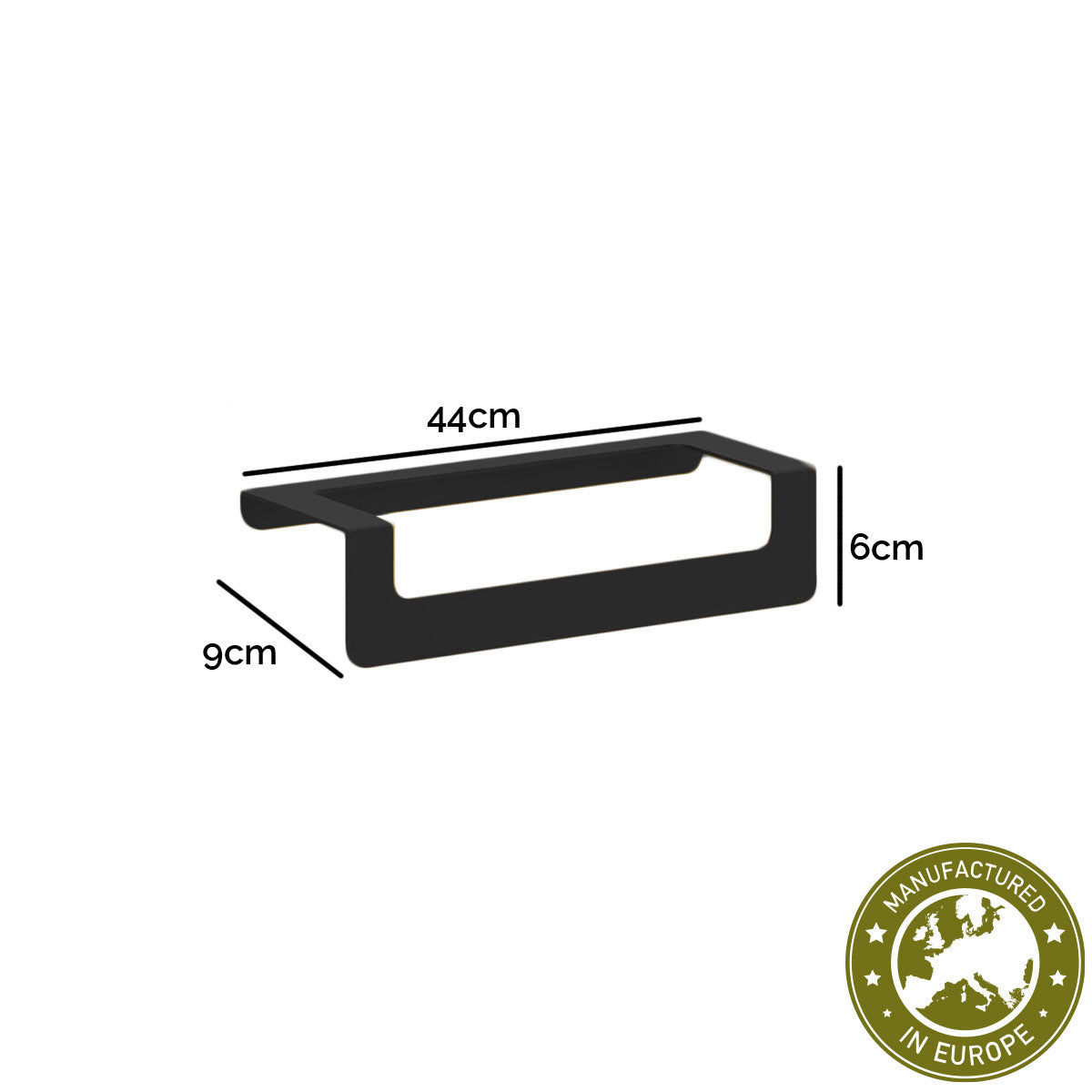 Handtuchhalter Wandmontage 'Jonatan' | Stahlblech 2 mm lackiert | 44 x 9 x 6 cm | in schwarz | Manufactured in Europe