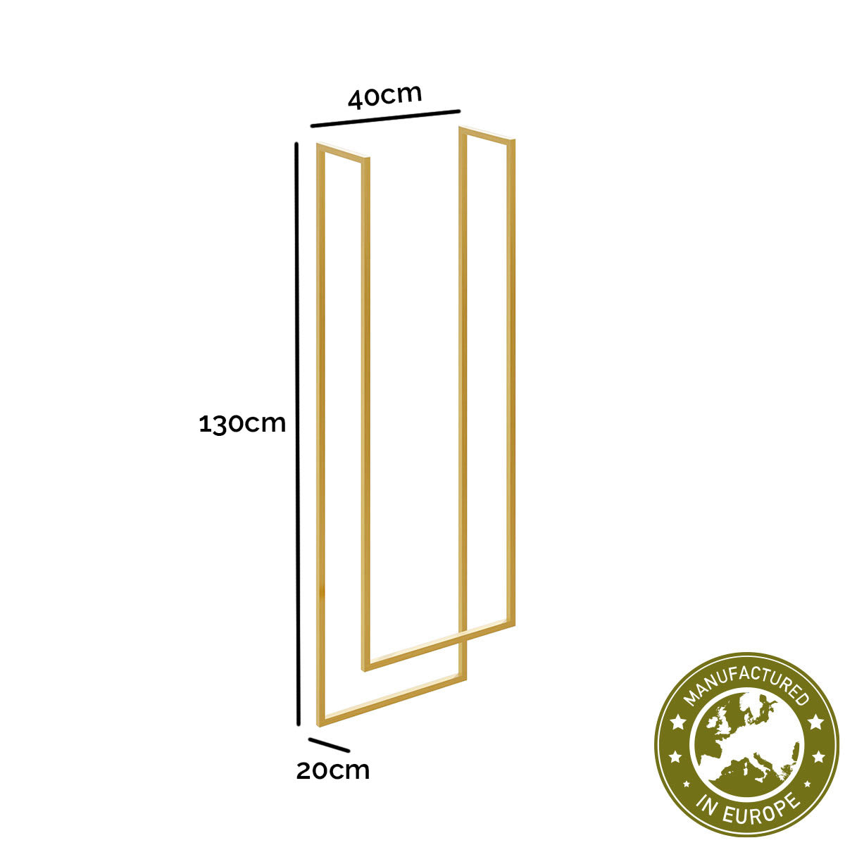 Handtuchhalter zweiläufig hängend 'Liam' | Metallhohlrohr lackiert | 40 x 20 x 130 cm | in gold | Manufactured in Europe