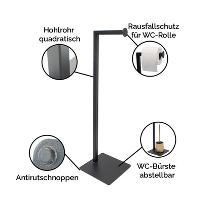Toilettenpapier Ständer 'Levi' | Metallhohlrohr lackiert | in schwarz | Manufactured in Europe